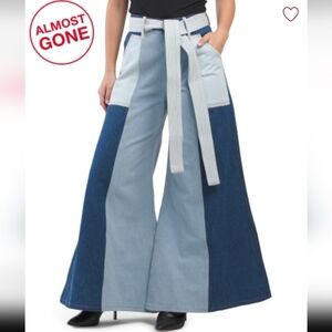 NWT Farm Rion patchwork Two-Tone Wide Leg Jeans